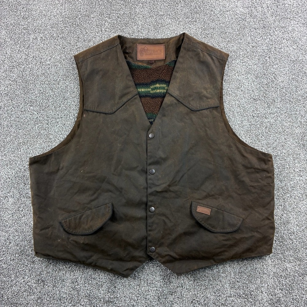 Outback Trading Company Vest Mens 3XL Brown Waxed Canvas Cotton Oilskin Western